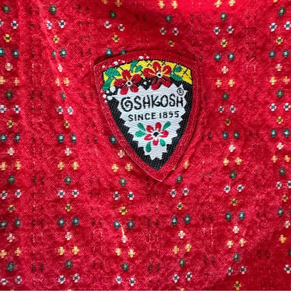 Vintage OshKosh B’Gosh Girls’ Heavy Woven Dress Red Yellow Pockets Size 4